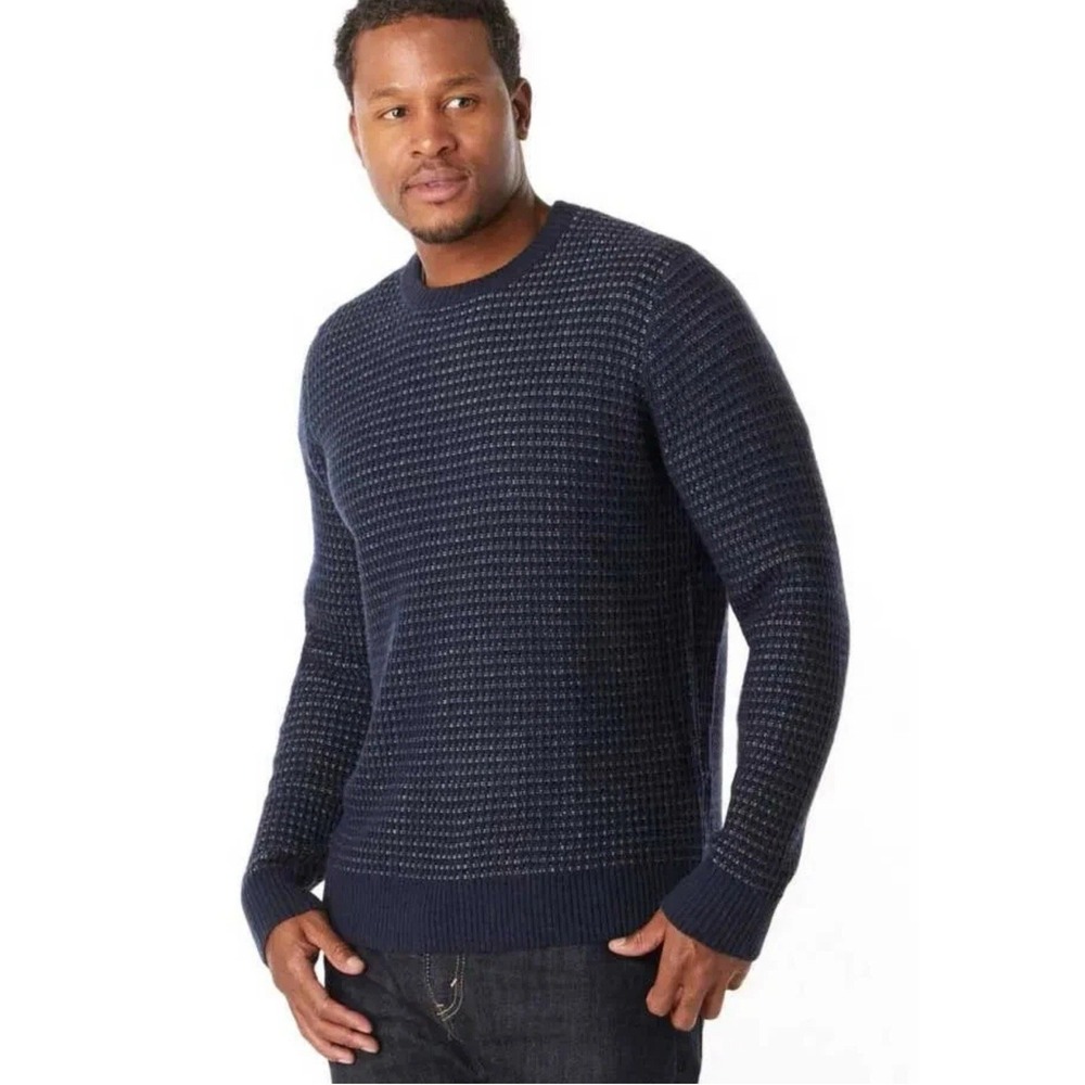 SmartWool Sweater Men 2X XXL Blue Ripple Ridge Tick Stitch Crew Merino Wool